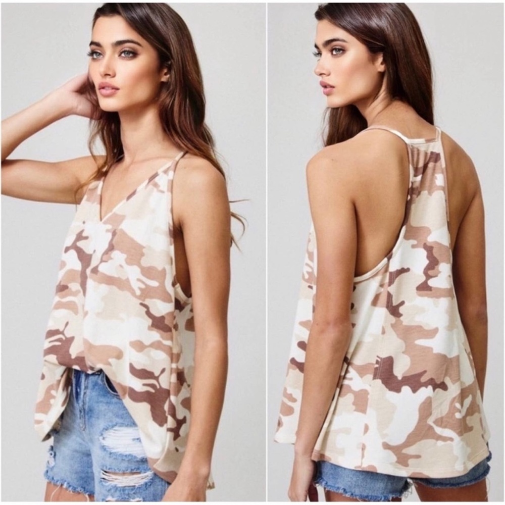 New Women's Summer Camo Soft Racer Back Summer Tank Top - Picture 3 of 3